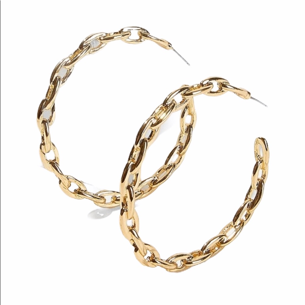 Gold chain link hoop earrings - Picture 3 of 3